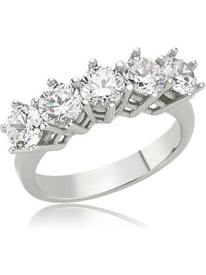 Beş Taş 925 Ayar Gümüş Kadın Yüzük