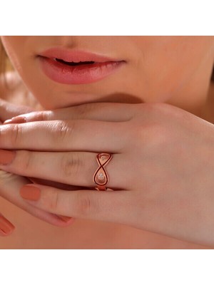 Rose Zirkon Taşlı Sonsuzluk 925 Ayar Gümüş Kadın Yüzük