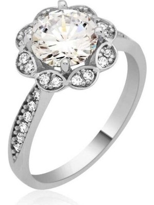 Tek Taş  925 Ayar Gümüş Kadın Yüzük