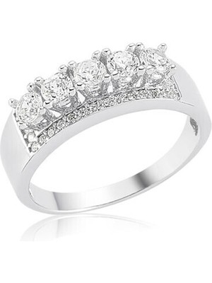 Beş Taş 925 Ayar Gümüş Kadın Yüzük