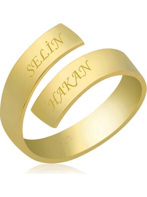 Kişiye Özel Isimli Gold  925 Ayar Gümüş  Kadın Yüzük