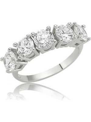 Beş Taş 925 Ayar Gümüş Kadın Yüzük