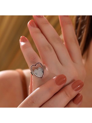 Kalpli Taşlı  925 Ayar Gümüş Kadın Yüzük