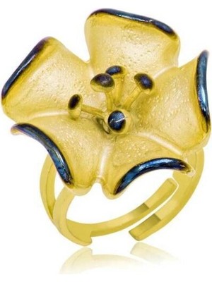 Çiçekli Gold 925 Ayar Gümüş Kadın Yüzük