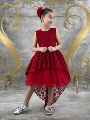 Bes Trend Kız Çocuk Kuyruklu Desenli Elbise Toka 'li