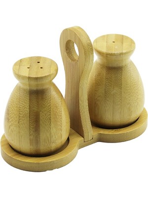 2 Pcs - Şişe Modeli Ahşap Bambu Tuzluk - Baharatlık Tutacaklı Ahşap Stand (4490)