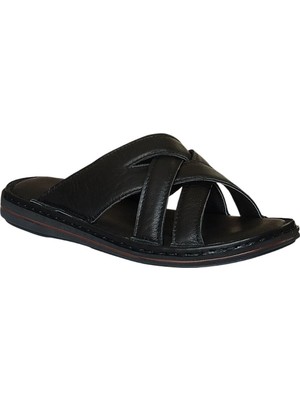 Cex 25Y Trv-11 Siyah Erkek Hakiki Deri Günlük Terlik