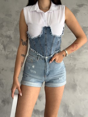 Ergün Kot Korse Detaylı Sıfır Kolgömlek