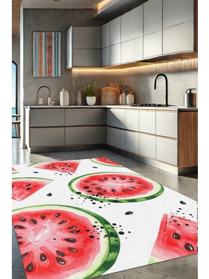 The Reef Design Karpuz Desenli Halı Dijital Baskılı Dokuma Kaymaz Tabanlı Yıkanabilir Antialerjik Mutfak Halısı