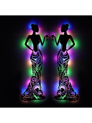 Lucenda LED Işıklı Kadın Temalı Tablo Bloom Dekoratif Gece Lambası 2 Adet