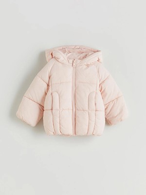 LC Waikiki Lcw Kapüşonlu Uzun Kollu Kız Bebek Şişme Mont Düz Desenli Poliamid Kumaş 1 - 1,5 Yaş