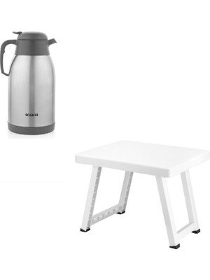 Çelik Termos 2 Litre Gri Renk ve Plastik Katlanır Sehpa