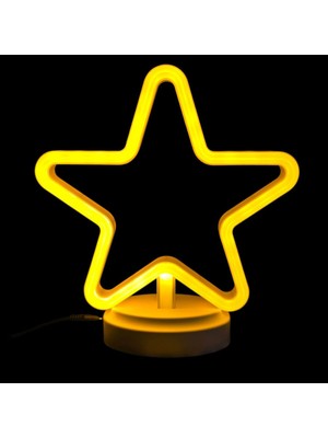 Neon Işıklı Yıldız Masa Gece Lambası Pil ve USB