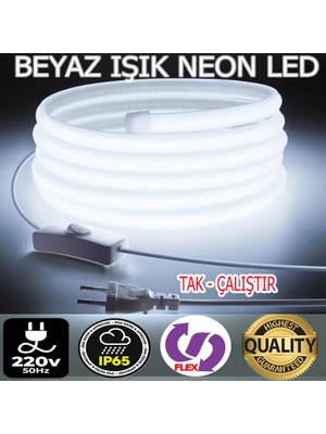 Neon LED 220volt (BEYAZ 15 METRE NEONLED)Tak Çalıştır Fişli ve Anahtarlı ((VİDEOYU İZLEYİNİZ))MUTFAK DOLABINA ÇOK ŞIK VE KULLANIŞLIDIR