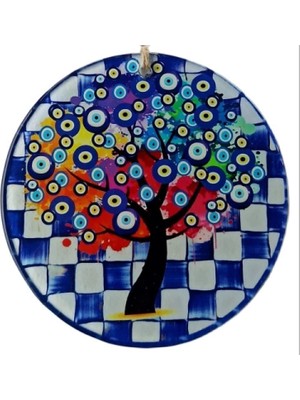 Dilek Ağacı Desenli Nazar Boncuklu Füzyon Cam Duvar Süsü