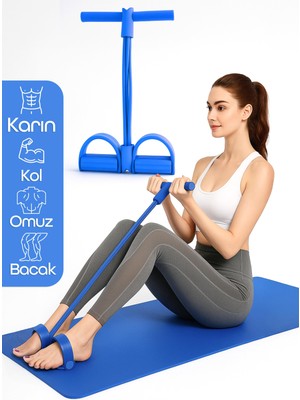 4 Lastik Body Trimmer Karın Kol Jimnastik Egzersiz Mekik Çekme Evde Spor Kondisyon Kürek Aleti Mavi