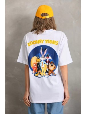 Runiquehome Unisex Baskılı Oversize T-Shirt - Beyaz