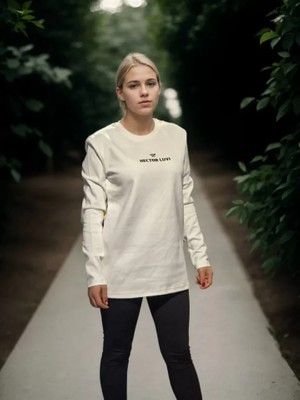 Runiquehome Unisex Bisiklet Yaka Uzun Kollu T-Shirt - Beyaz