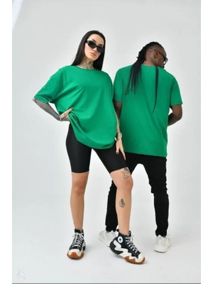 Runiquehome Unisex Basic Bisiklet Yaka Oversize T-Shirt - Yeşil