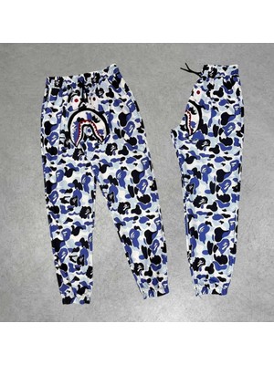 Runiquehome Iki Iplik Mevsimlik Bape Nakişli Eşofman Pantolon - Gri