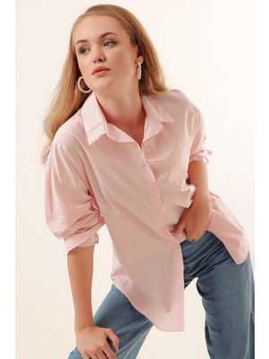 Runiquehome 3900 Oversize Uzun Basic Gömlek - Pudra