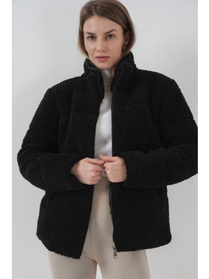 Runiquehome 5178 Astarlı Peluş Mont - Siyah