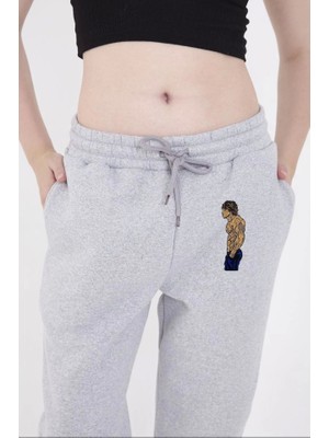 Runiquehome Lastikli Üç Iplik Baskılı Eşofman Pantolon - Gri