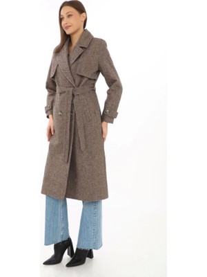 Runiquehome Balık Sırtı Kaşmir Uzun Kaşe Kaban - Vizon