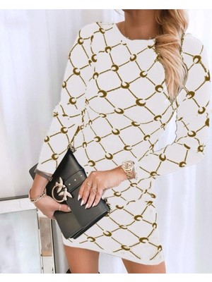 Runiquehome Kadın Bisiklet Yaka Uzun Kol Triko Mini Boy Elbise