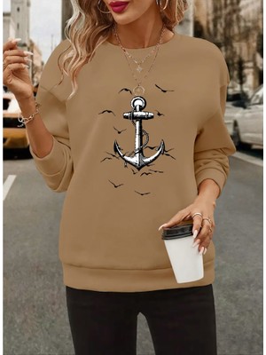 Runiquehome Kadın Uzun Kollu Bisiklet Yaka Desenli Viskon Iki Iplik Bluz