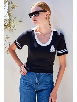 Runiquehome 4320 Polo Yaka Basic Triko Bluz - Siyah