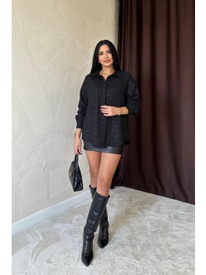 Runiquehome Siyah Işıltılı Gömlek