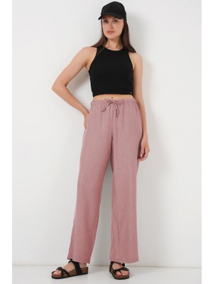 Runiquehome Geniş Paça Keten Pantolon 6735 - Pudra