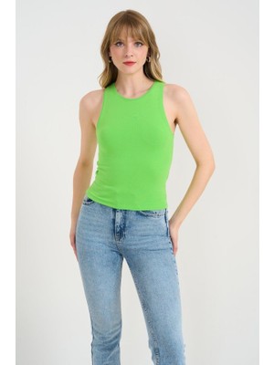 Runiquehome Örme Bisiklet Yaka Atlet - Yeşil