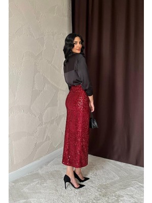 Runiquehome Bordo Pulpayetli Parlak Etek