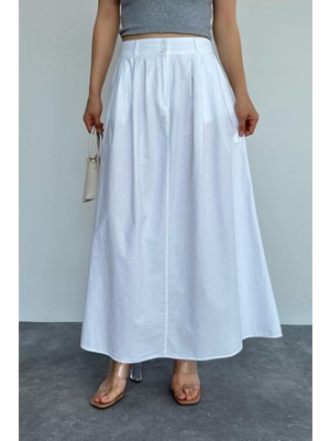 Runiquehome Ince Pileli Düz Etek - Beyaz