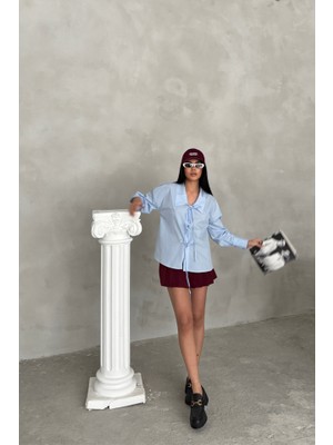 Runiquehome Okul Yaka Poplin Gömlek Ip Bağlama Detaylı - Bebe Mavi