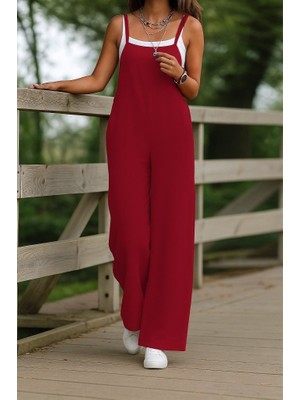 Runiquehome Kadın Askılı Yandan Fermuarlı Geniş Paçalı Valencia Tulum