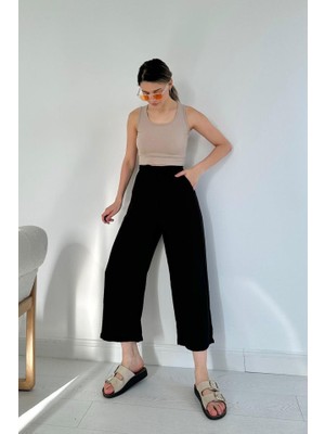 Runiquehome Siyah Keten Pantolon