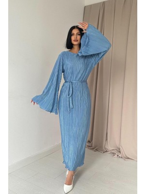 Runiquehome Mavi Ispanyol Kol Piliseli Elbise