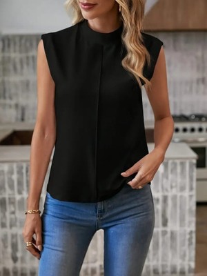 Runiquehome Kadın Kısa Reglan Kollu Yarı Balıkçı Yaka Ithal Krep Bluz