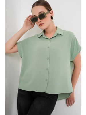 Runiquehome Oversize Kısa Kol Gömlek 20322 - Çağla