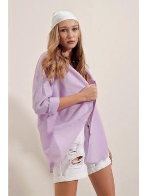 Runiquehome 3900 Oversize Uzun Basic Gömlek - Lila