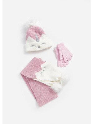 LC Waikiki Lcw Kız Çocuk Atkı Bere ve Eldiven Takımı Ponpon Detaylı Düz Desenli Triko 6 - 9 Yaş