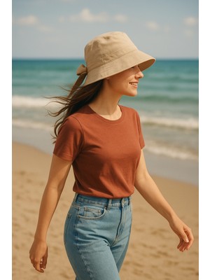 Fiyonk Detaylı Keten Bucket Kadın Şapka