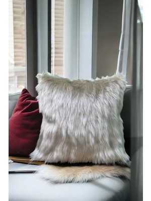 Peluş Kırlent Kılıfı - Kemik, Taş Rengi