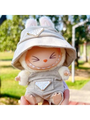 Yeni Kadife Labubu Bebek Giyim Seti Şapka 17 cm Elbise (Sadece Kıyafet Setidir)Beige