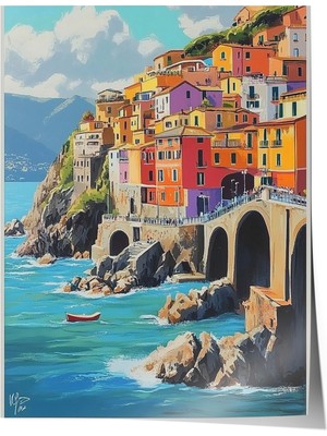 Çerçevesiz Poster, Renkli Sahil Kasabası, Deniz Manzarası Poster No: 107404