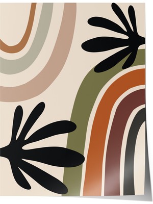 Çerçevesiz Poster, Yaylı Renkli Gökkuşağı Deseni, Siyah Yapraklarla Poster No: 107949