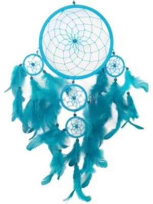 Turkuaz Rengi Kuş Tüylü Boncuklu Düş Kapanı El Yapımı Duvar Süsü